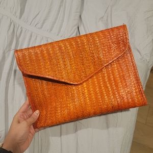 Anthropologie Orange Straw Clutch